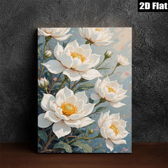 2D flat 1pc blooming white floral botanical wall art canvas prints for living room bedroom home decor farmhouse style modern minimalist gallery wrapped ready to hang