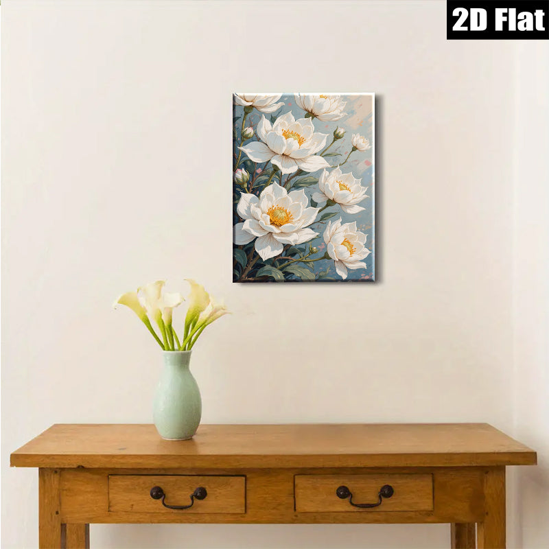2D flat 1pc blooming white floral botanical wall art canvas prints for living room bedroom home decor farmhouse style modern minimalist gallery wrapped ready to hang