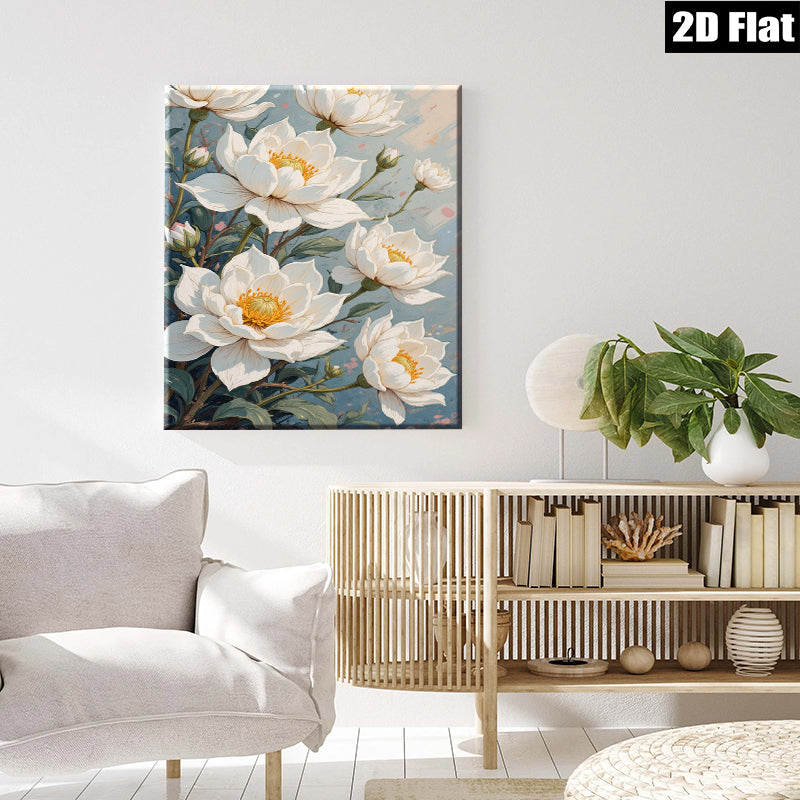 2D flat 1pc blooming white floral botanical wall art canvas prints for living room bedroom home decor farmhouse style modern minimalist gallery wrapped ready to hang