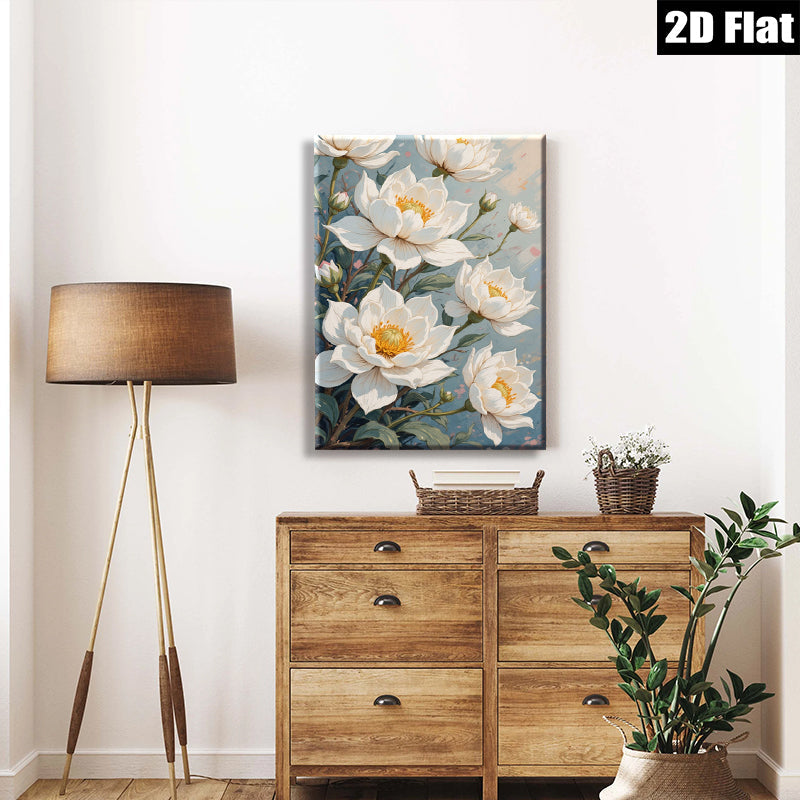 2D flat 1pc blooming white floral botanical wall art canvas prints for living room bedroom home decor farmhouse style modern minimalist gallery wrapped ready to hang