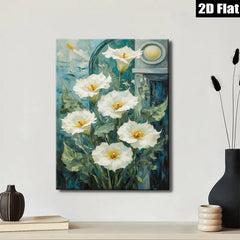 2D flat 1pc blooming white lilies garden floral wall art canvas prints for living room bedroom home decor farmhouse style cozy vibe
