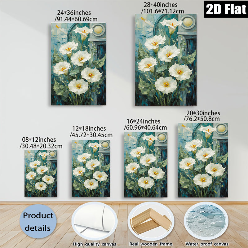2D flat 1pc blooming white lilies garden floral wall art canvas prints for living room bedroom home decor farmhouse style cozy vibe