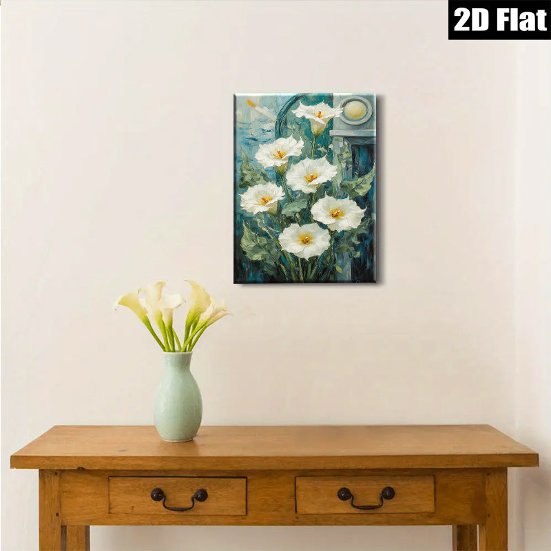 2D flat 1pc blooming white lilies garden floral wall art canvas prints for living room bedroom home decor farmhouse style cozy vibe