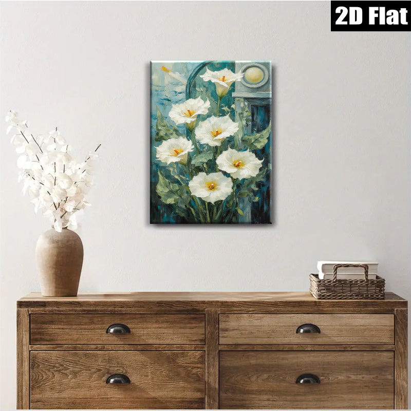 2D flat 1pc blooming white lilies garden floral wall art canvas prints for living room bedroom home decor farmhouse style cozy vibe