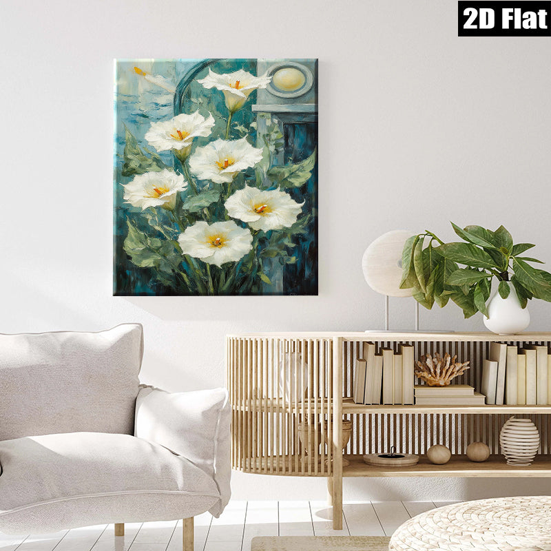 2D flat 1pc blooming white lilies garden floral wall art canvas prints for living room bedroom home decor farmhouse style cozy vibe