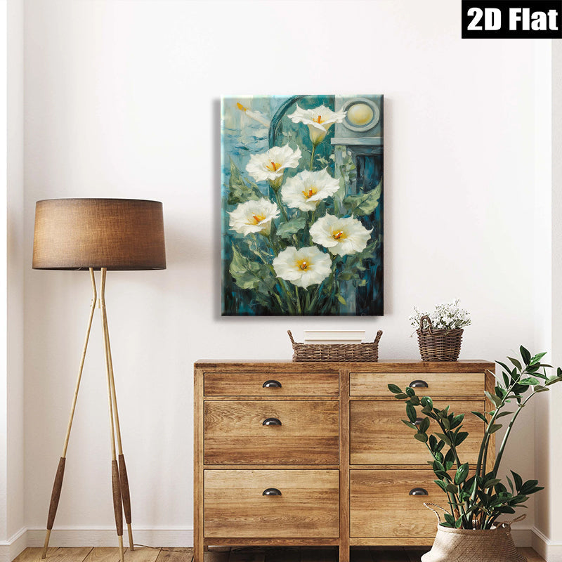2D flat 1pc blooming white lilies garden floral wall art canvas prints for living room bedroom home decor farmhouse style cozy vibe