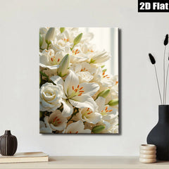 2D flat 1pc blooming white lilies roses floral wall art living room bedroom home decor farmhouse style modern minimalist gallery wrapped canvas prints