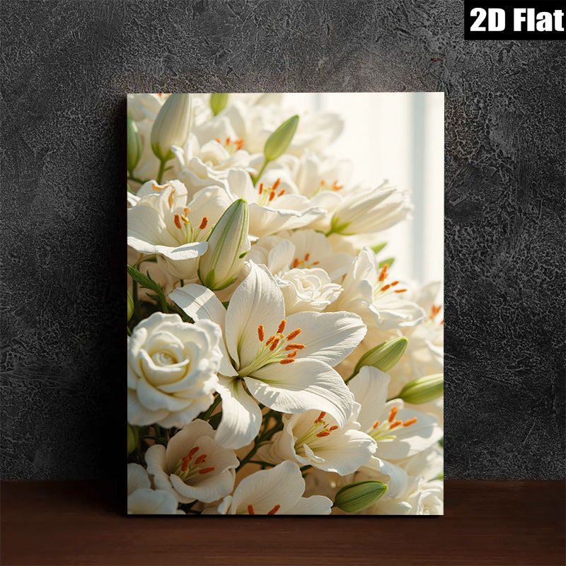 2D flat 1pc blooming white lilies roses floral wall art living room bedroom home decor farmhouse style modern minimalist gallery wrapped canvas prints