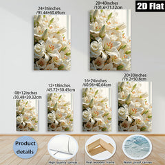 2D flat 1pc blooming white lilies roses floral wall art living room bedroom home decor farmhouse style modern minimalist gallery wrapped canvas prints