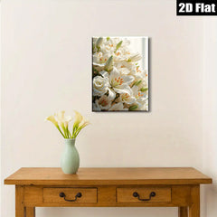2D flat 1pc blooming white lilies roses floral wall art living room bedroom home decor farmhouse style modern minimalist gallery wrapped canvas prints