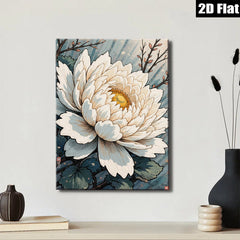 2D flat 1pc blooming white lotus floral wall art canvas print botanical home decor farmhouse bedroom living room gallery wrapped modern minimalist style