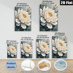 2D flat 1pc blooming white lotus floral wall art canvas print botanical home decor farmhouse bedroom living room gallery wrapped modern minimalist style