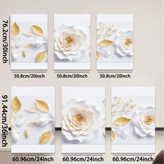 2D flat 1pc blooming white roses gold leaves botanical wall art canvas prints for living room bedroom farmhouse decor modern gallery wrapped timeless elegance
