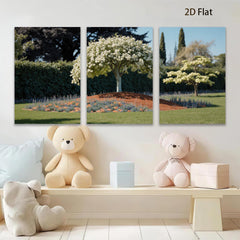 2D flat 1pc blooming white tree vibrant garden scene wall decor living room bedroom farmhouse modern gallery wrapped canvas print cozy home decor
