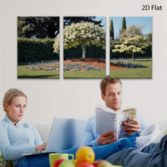2D flat 1pc blooming white tree vibrant garden scene wall decor living room bedroom farmhouse modern gallery wrapped canvas print cozy home decor