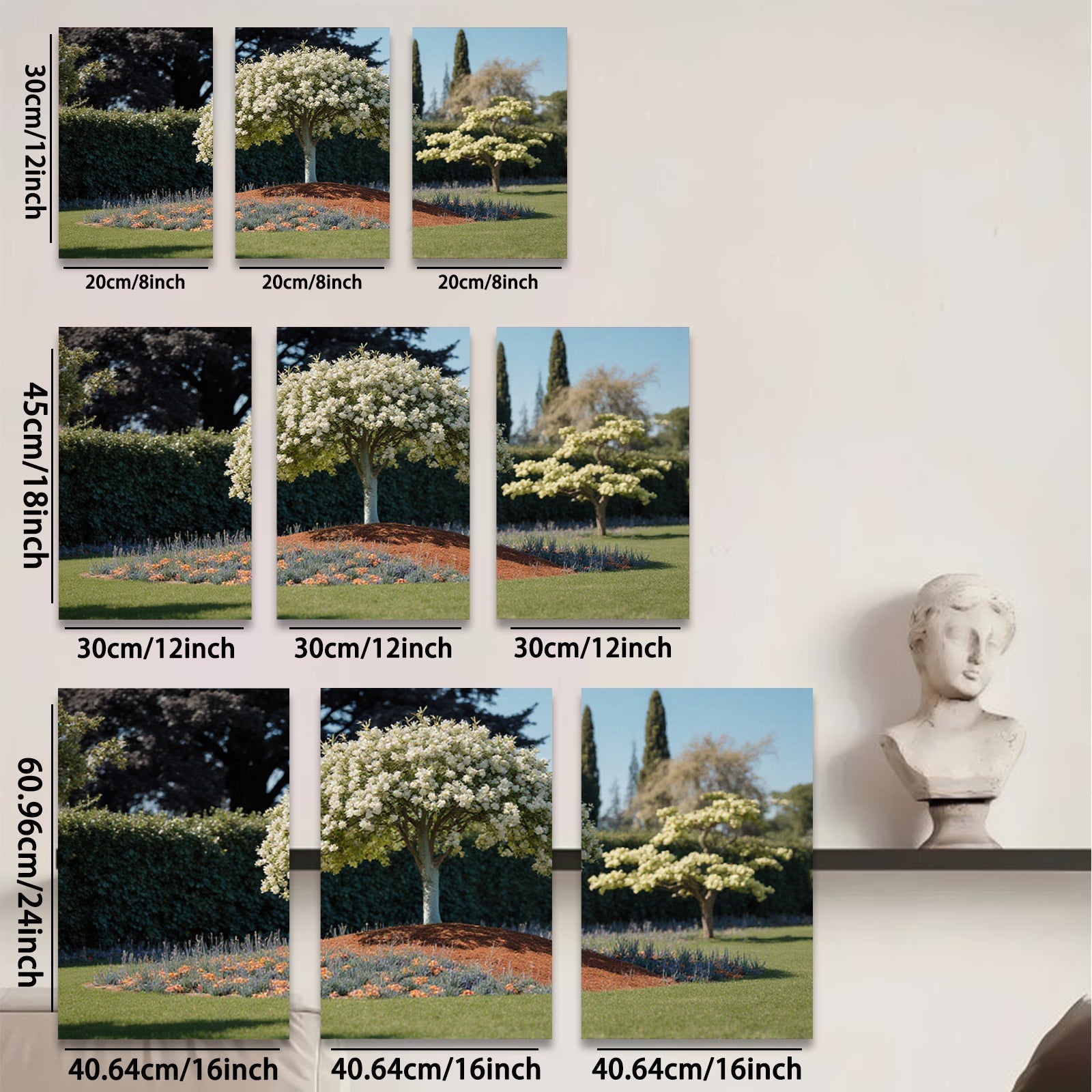 2D flat 1pc blooming white tree vibrant garden scene wall decor living room bedroom farmhouse modern gallery wrapped canvas print cozy home decor
