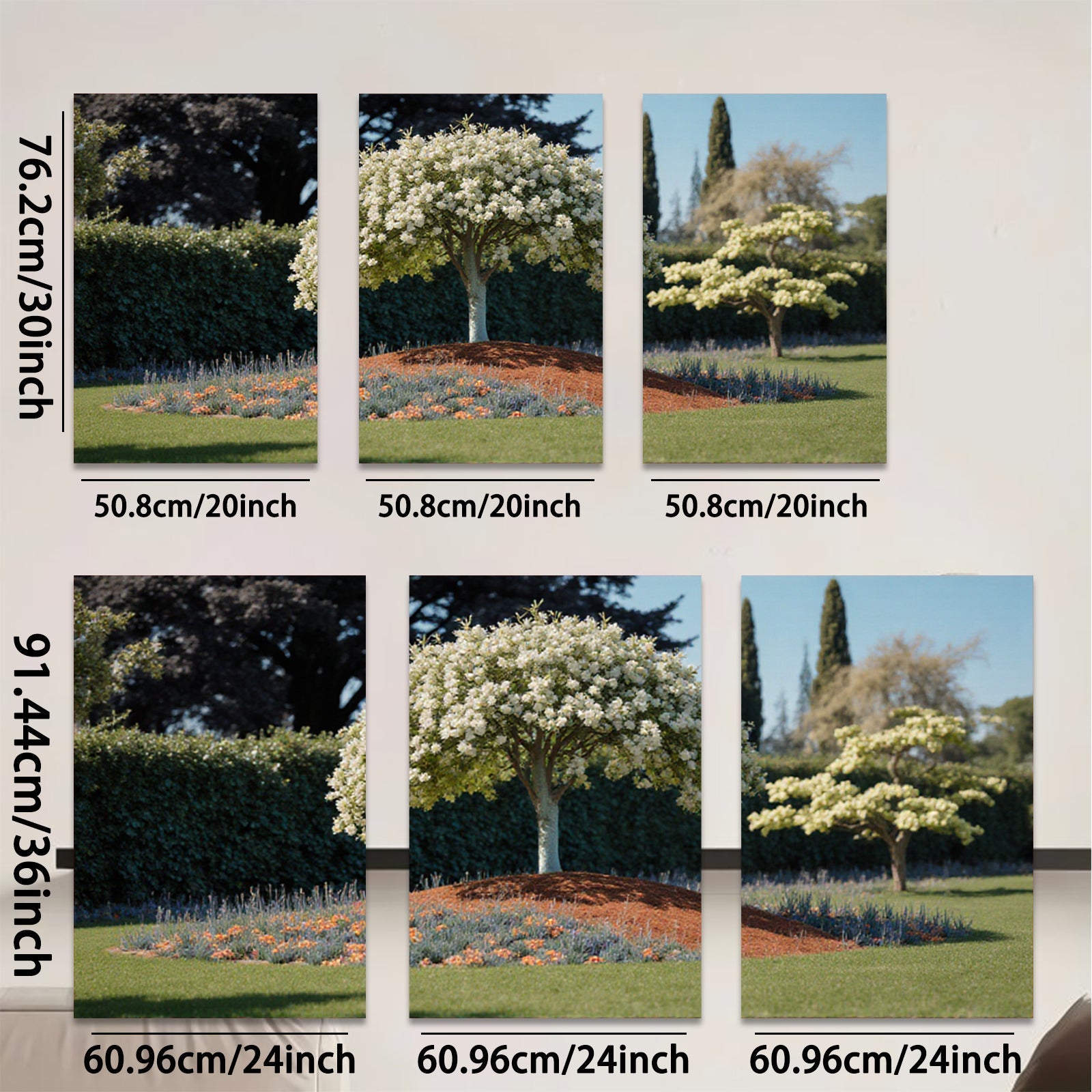 2D flat 1pc blooming white tree vibrant garden scene wall decor living room bedroom farmhouse modern gallery wrapped canvas print cozy home decor