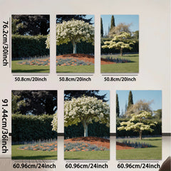 2D flat 1pc blooming white tree vibrant garden scene wall decor living room bedroom farmhouse modern gallery wrapped canvas print cozy home decor