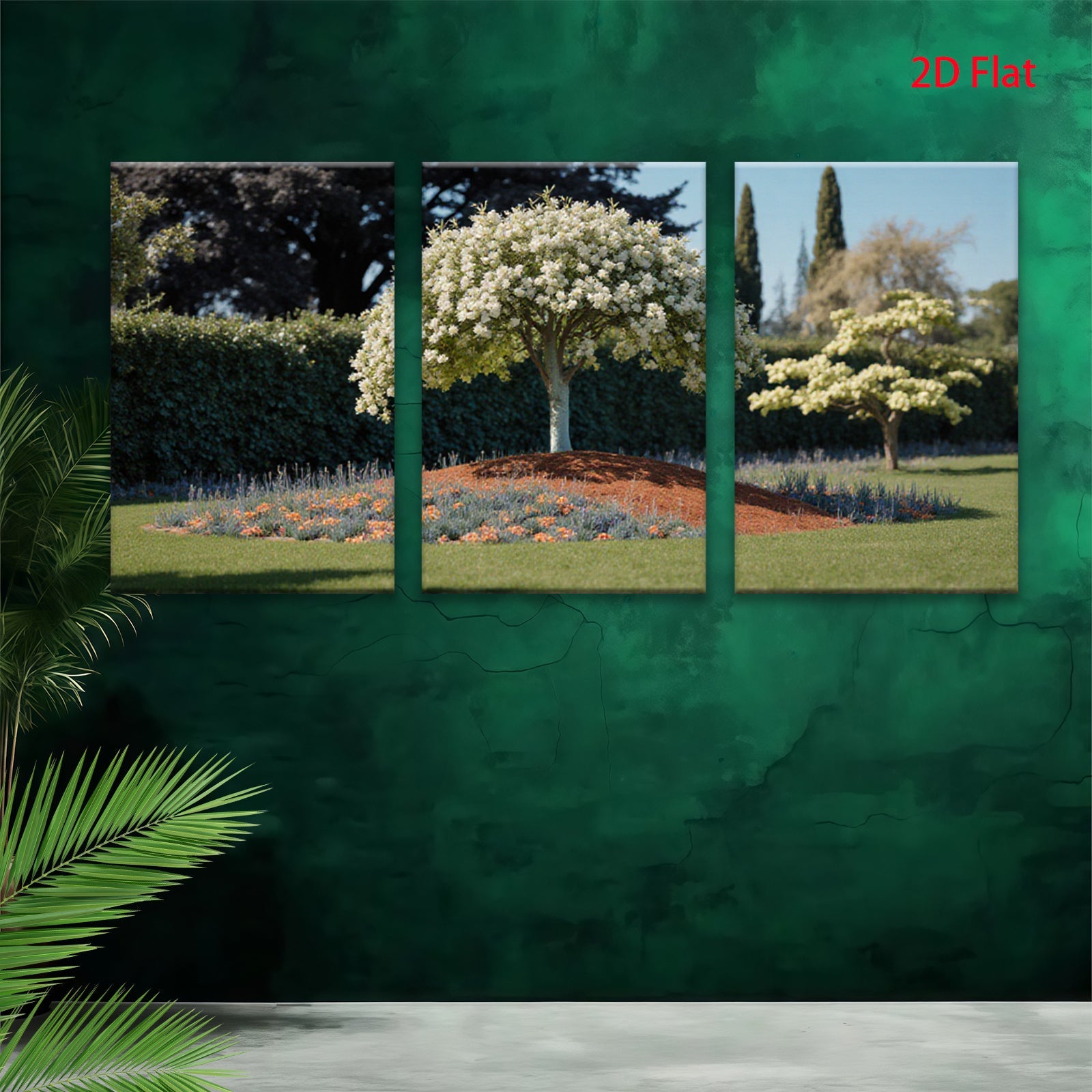 2D flat 1pc blooming white tree vibrant garden scene wall decor living room bedroom farmhouse modern gallery wrapped canvas print cozy home decor