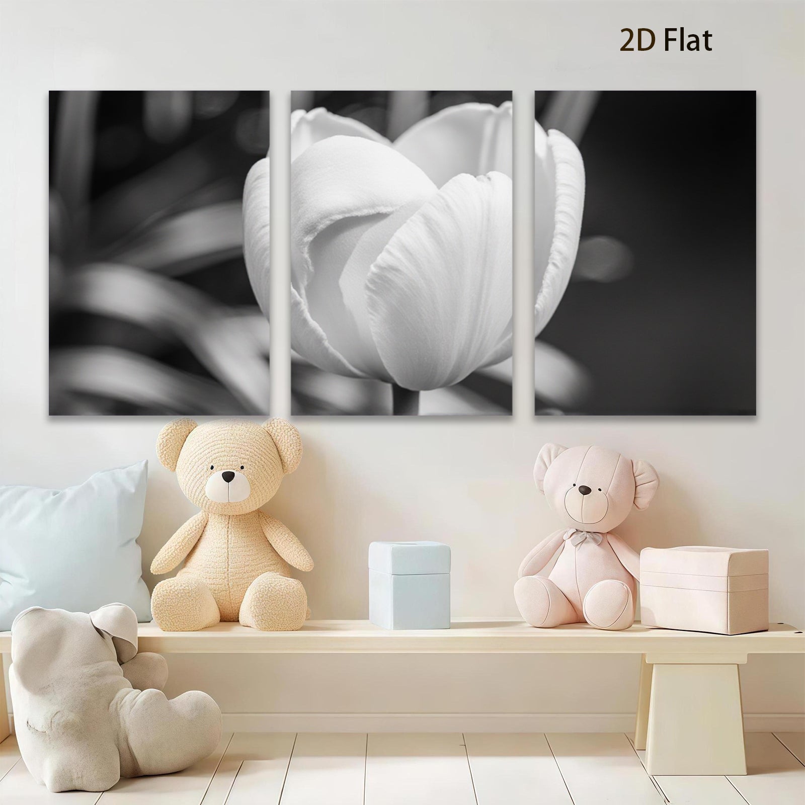 2D flat 1pc blooming white tulip botanical flower wall art canvas print for living room bedroom home decor farmhouse style modern aesthetic gallery wrapped
