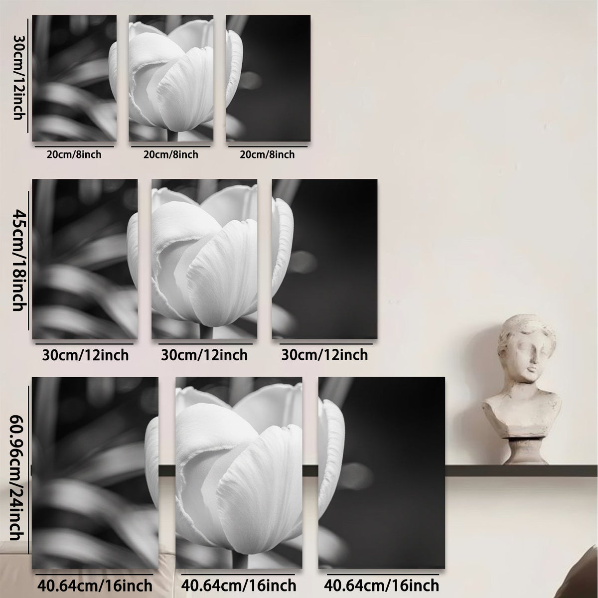 2D flat 1pc blooming white tulip botanical flower wall art canvas print for living room bedroom home decor farmhouse style modern aesthetic gallery wrapped