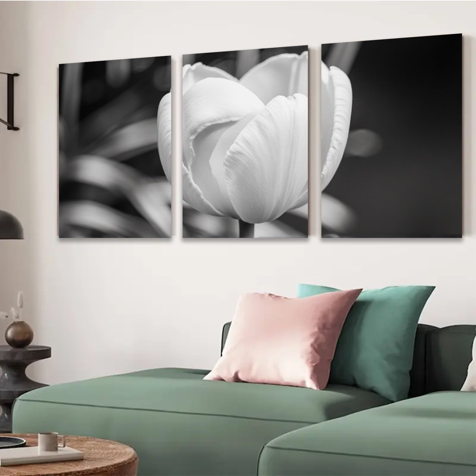 2D flat 1pc blooming white tulip botanical flower wall art canvas print for living room bedroom home decor farmhouse style modern aesthetic gallery wrapped