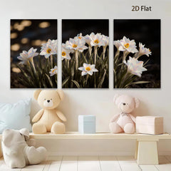 2D flat 1pc blooming white wildflowers serene garden wall art bedroom living room farmhouse decor modern minimalist gallery wrapped canvas print