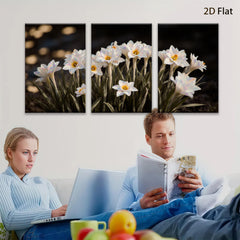2D flat 1pc blooming white wildflowers serene garden wall art bedroom living room farmhouse decor modern minimalist gallery wrapped canvas print