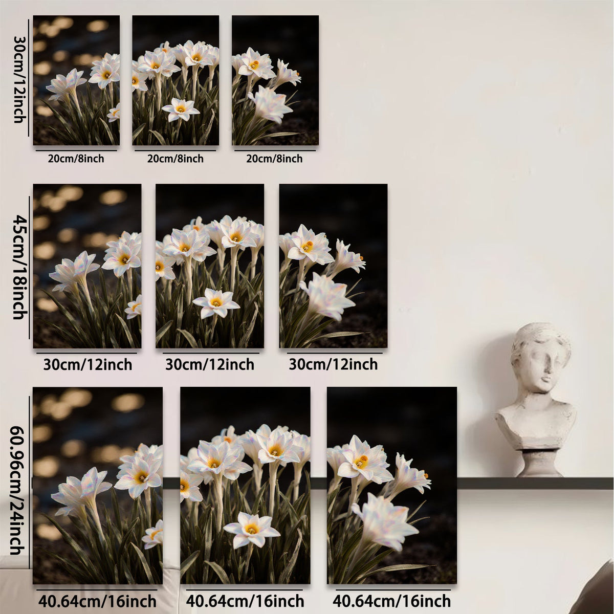 2D flat 1pc blooming white wildflowers serene garden wall art bedroom living room farmhouse decor modern minimalist gallery wrapped canvas print
