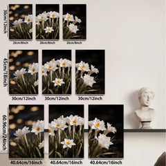 2D flat 1pc blooming white wildflowers serene garden wall art bedroom living room farmhouse decor modern minimalist gallery wrapped canvas print