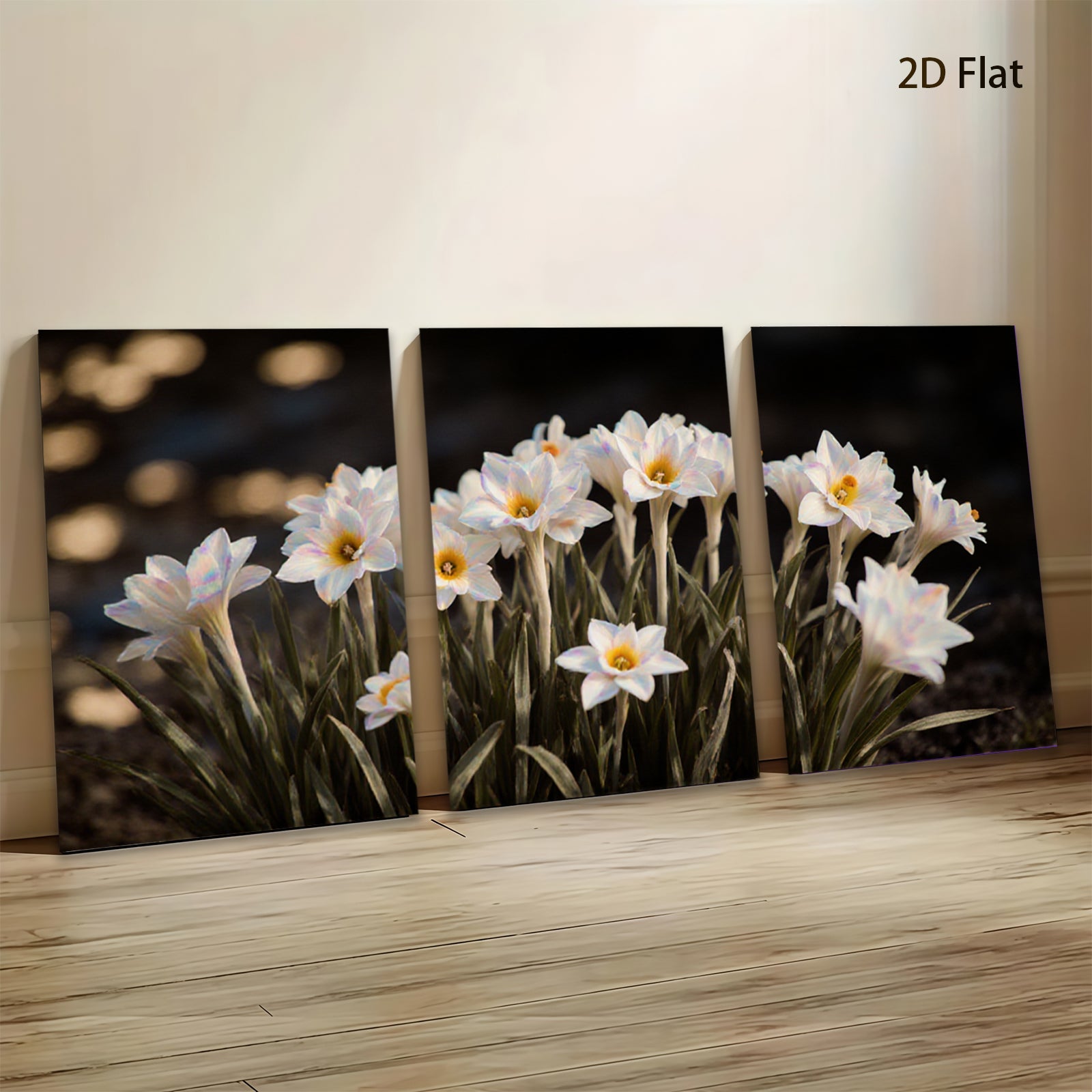 2D flat 1pc blooming white wildflowers serene garden wall art bedroom living room farmhouse decor modern minimalist gallery wrapped canvas print