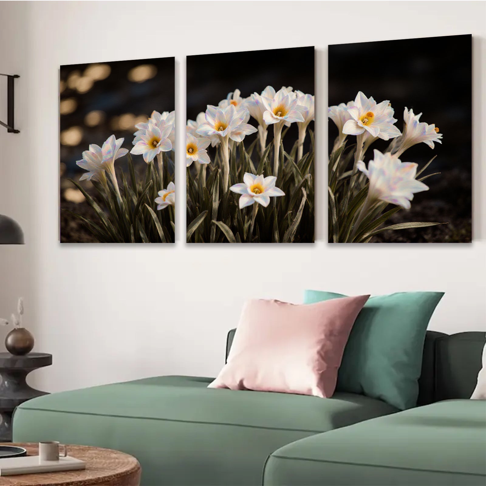 2D flat 1pc blooming white wildflowers serene garden wall art bedroom living room farmhouse decor modern minimalist gallery wrapped canvas print