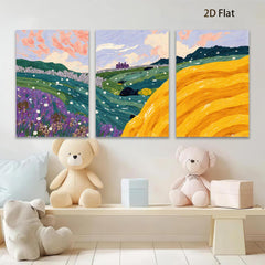 2D flat 1pc blooming wildflower meadow hillside landscape wall art for living room bedroom home decor farmhouse style gallery wrapped canvas prints modern abstract floral painting