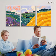 2D flat 1pc blooming wildflower meadow hillside landscape wall art for living room bedroom home decor farmhouse style gallery wrapped canvas prints modern abstract floral painting