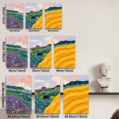 2D flat 1pc blooming wildflower meadow hillside landscape wall art for living room bedroom home decor farmhouse style gallery wrapped canvas prints modern abstract floral painting