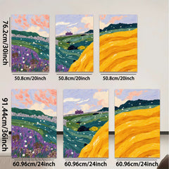 2D flat 1pc blooming wildflower meadow hillside landscape wall art for living room bedroom home decor farmhouse style gallery wrapped canvas prints modern abstract floral painting