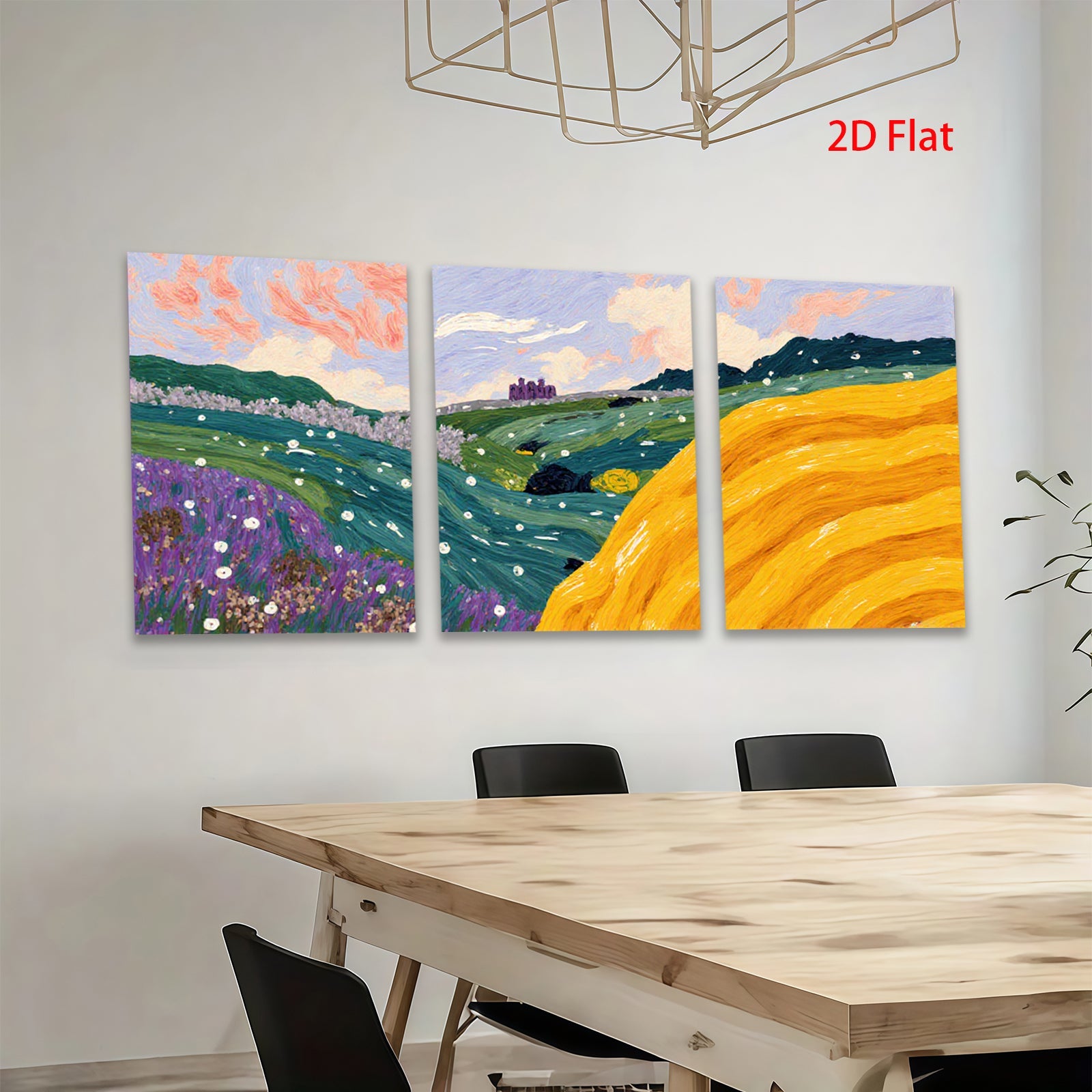 2D flat 1pc blooming wildflower meadow hillside landscape wall art for living room bedroom home decor farmhouse style gallery wrapped canvas prints modern abstract floral painting