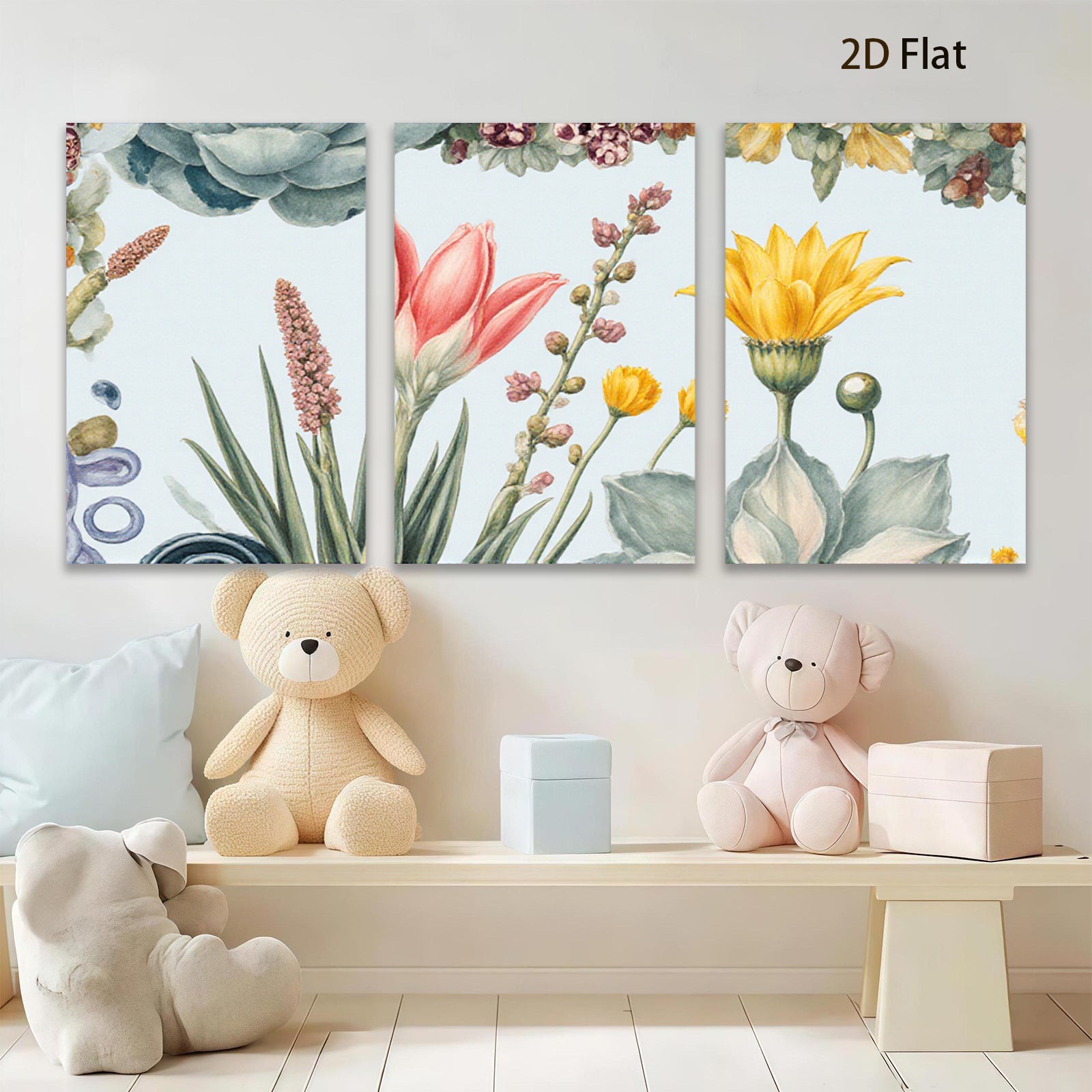 2D flat 1pc blooming wildflowers botanical art print for living room bedroom home wall decor farmhouse style gallery wrapped canvas modern minimalist