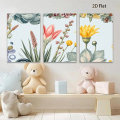 2D flat 1pc blooming wildflowers botanical art print for living room bedroom home wall decor farmhouse style gallery wrapped canvas modern minimalist