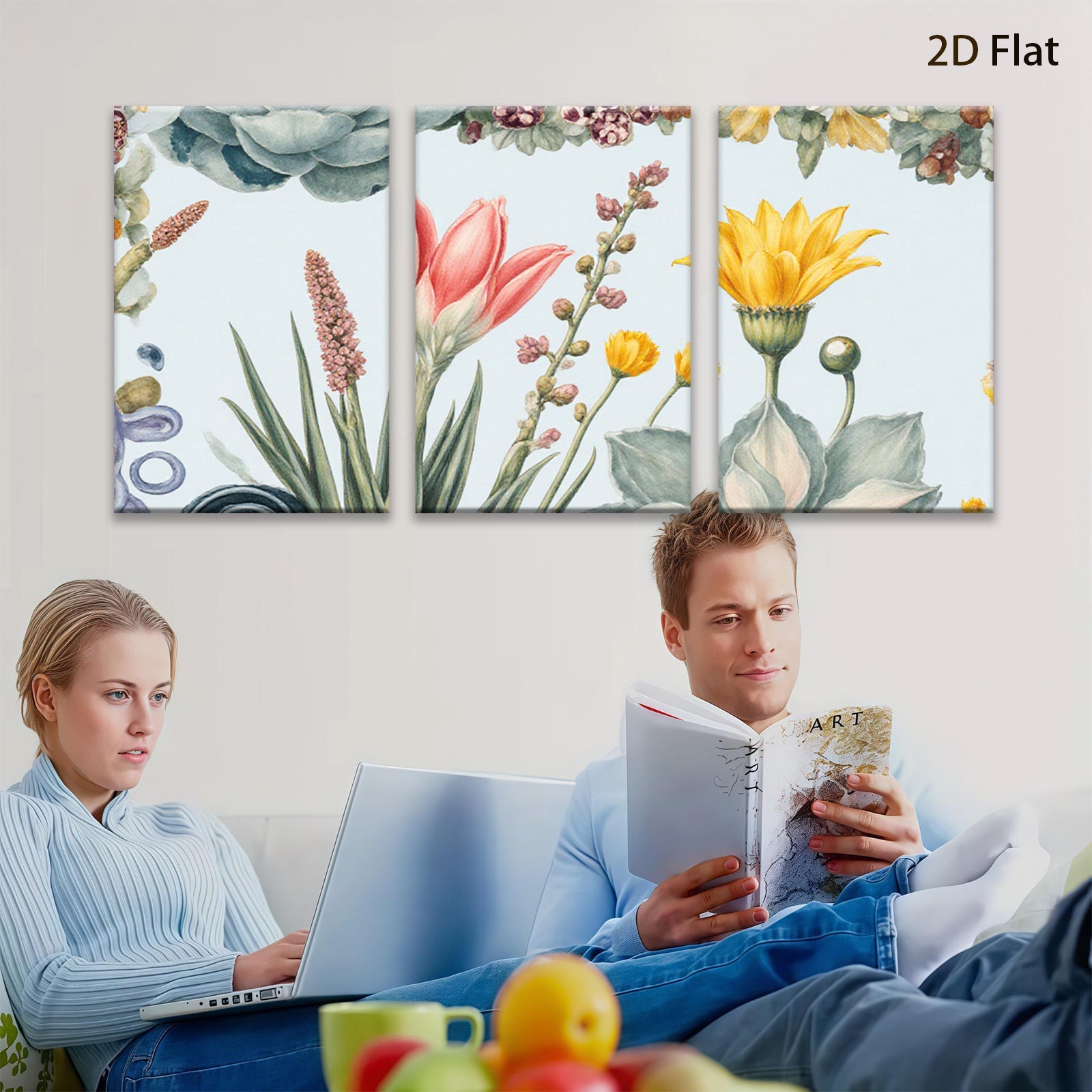 2D flat 1pc blooming wildflowers botanical art print for living room bedroom home wall decor farmhouse style gallery wrapped canvas modern minimalist