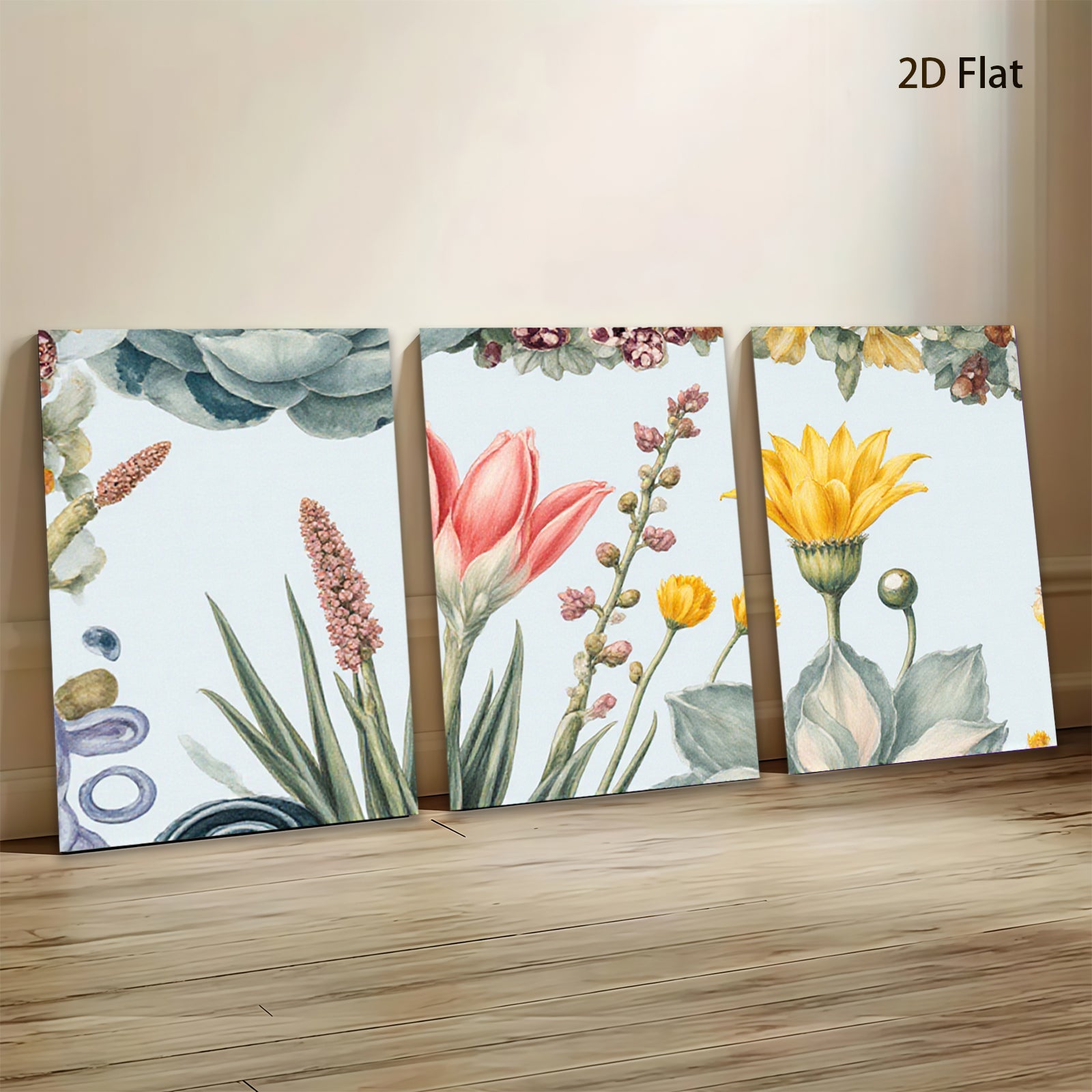2D flat 1pc blooming wildflowers botanical art print for living room bedroom home wall decor farmhouse style gallery wrapped canvas modern minimalist