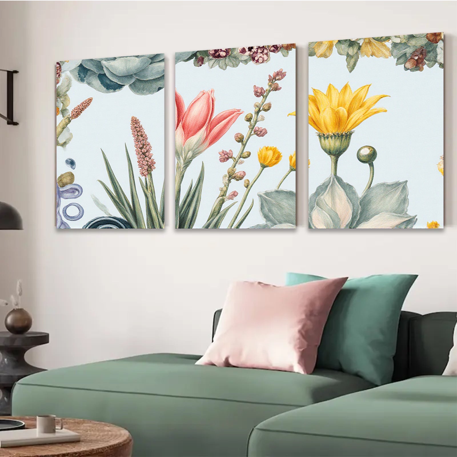 2D flat 1pc blooming wildflowers botanical art print for living room bedroom home wall decor farmhouse style gallery wrapped canvas modern minimalist