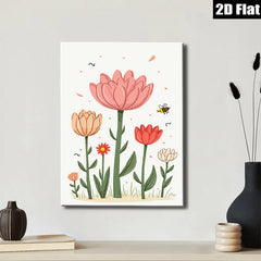 2D flat 1pc blooming wildflowers botanical illustration farmhouse wall art bedroom living room decor gallery wrapped canvas print modern minimalist aesthetic