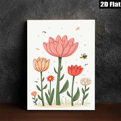 2D flat 1pc blooming wildflowers botanical illustration farmhouse wall art bedroom living room decor gallery wrapped canvas print modern minimalist aesthetic