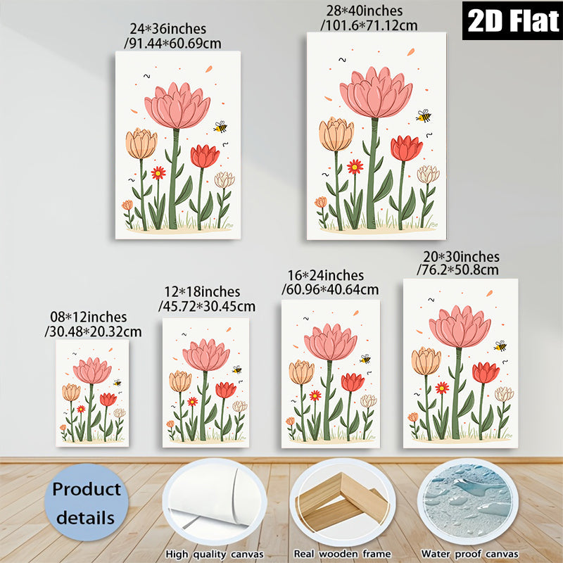 2D flat 1pc blooming wildflowers botanical illustration farmhouse wall art bedroom living room decor gallery wrapped canvas print modern minimalist aesthetic