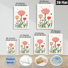 2D flat 1pc blooming wildflowers botanical illustration farmhouse wall art bedroom living room decor gallery wrapped canvas print modern minimalist aesthetic