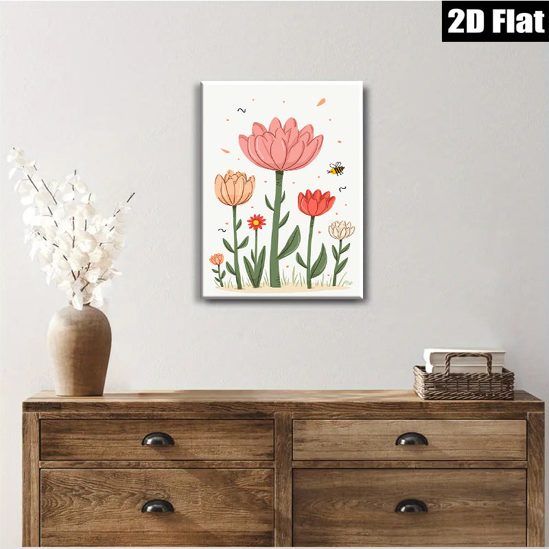 2D flat 1pc blooming wildflowers botanical illustration farmhouse wall art bedroom living room decor gallery wrapped canvas print modern minimalist aesthetic