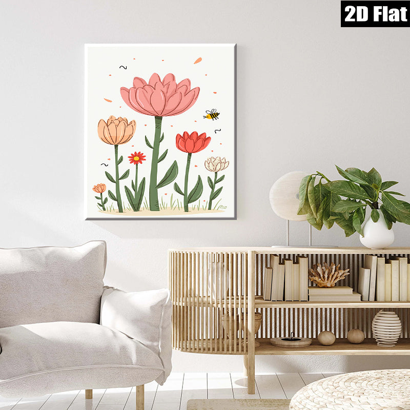 2D flat 1pc blooming wildflowers botanical illustration farmhouse wall art bedroom living room decor gallery wrapped canvas print modern minimalist aesthetic
