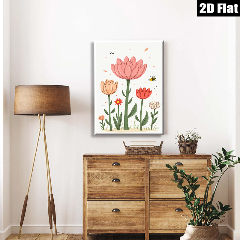 2D flat 1pc blooming wildflowers botanical illustration farmhouse wall art bedroom living room decor gallery wrapped canvas print modern minimalist aesthetic