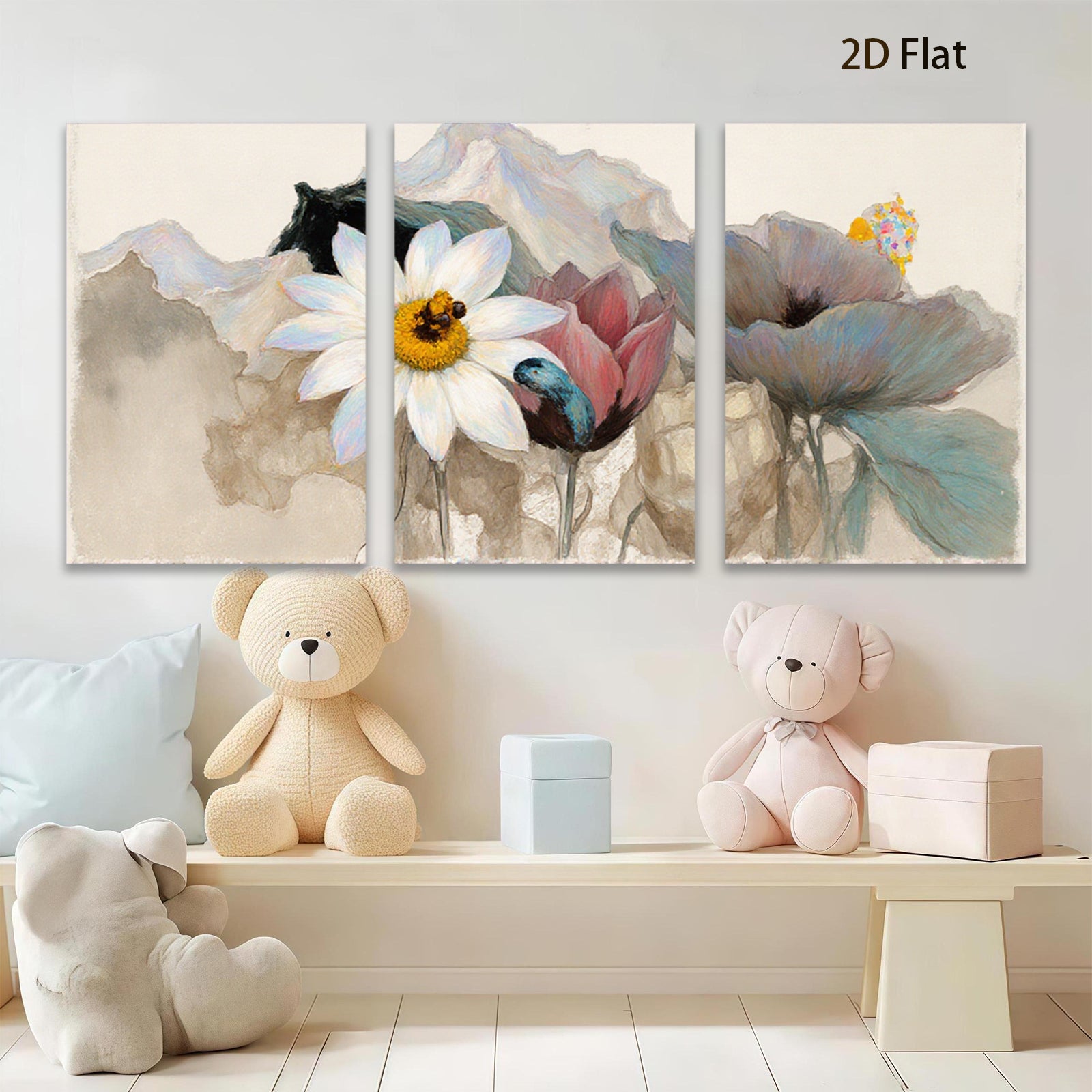 2D flat 1pc blooming wildflowers botanical wall art canvas prints for living room bedroom home decor farmhouse style modern minimalist gallery wrapped